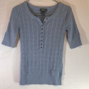 Eddie Bauer SP Blue Cable Knit Henley  Sweater Soft Prep Cozy Classic Timeless